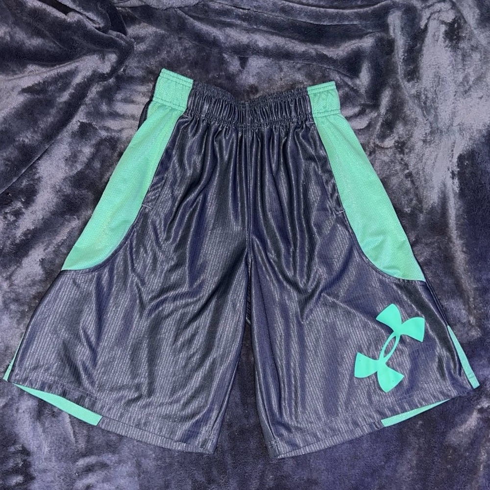 Grey, seafoam green boys small under armour basketball shorts perfect condition